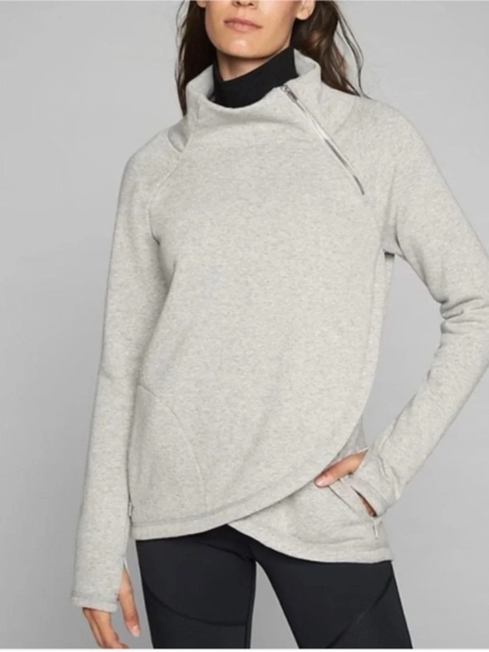 Athleta Light Gray Asymmetrical Zip-Neck Pullover
